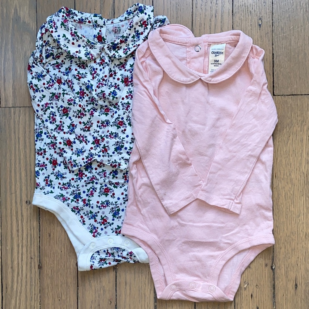 Set of 2 Peter Pan-Collared Long Sleeve Onesies